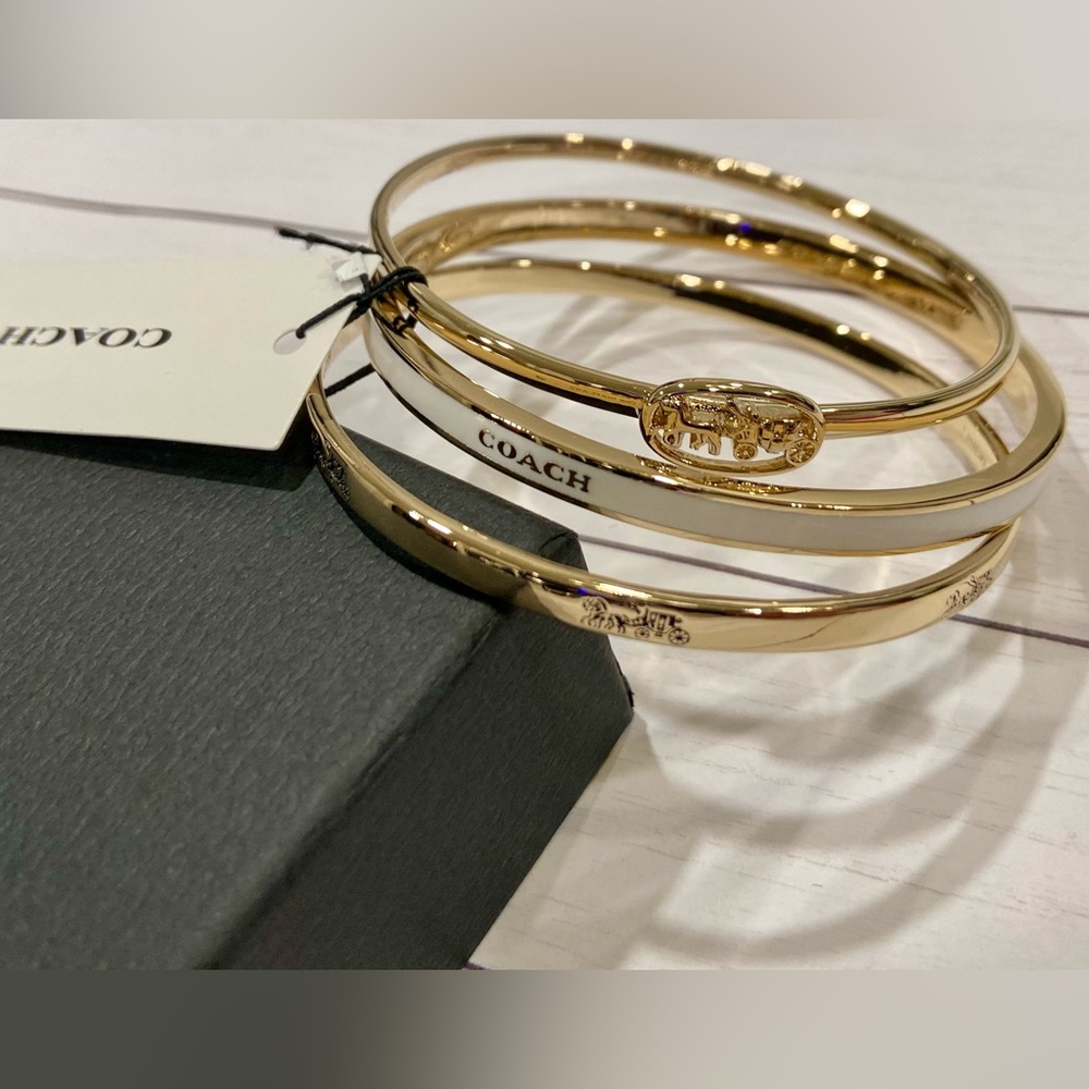 NWT! Coach set of 3 bangle bracelets. Gorgeous set in gold, white + Gift wrap - Picture 5 of 16